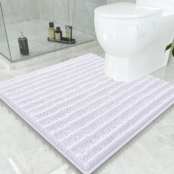 Smiry Bathroom Toilet Rugs U Shaped 24x24, Extra Soft Absorbent Non Slip Rubber Backing Chenille Contour Bath Rugs for Toilet, Machine Washable Contoured Bath Mats, White