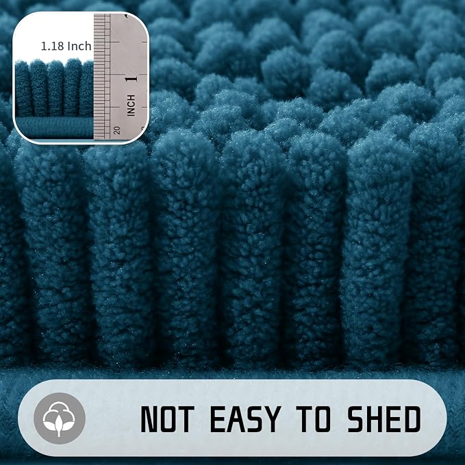 Yimobra Washable Bathroom Rugs, Super Soft & Absorbent Chenille Bath Mat for Floor & Carpet, Quick Dry Non Slip Bath Mat for Tub Shower, 24" x 17",Peacock Blue