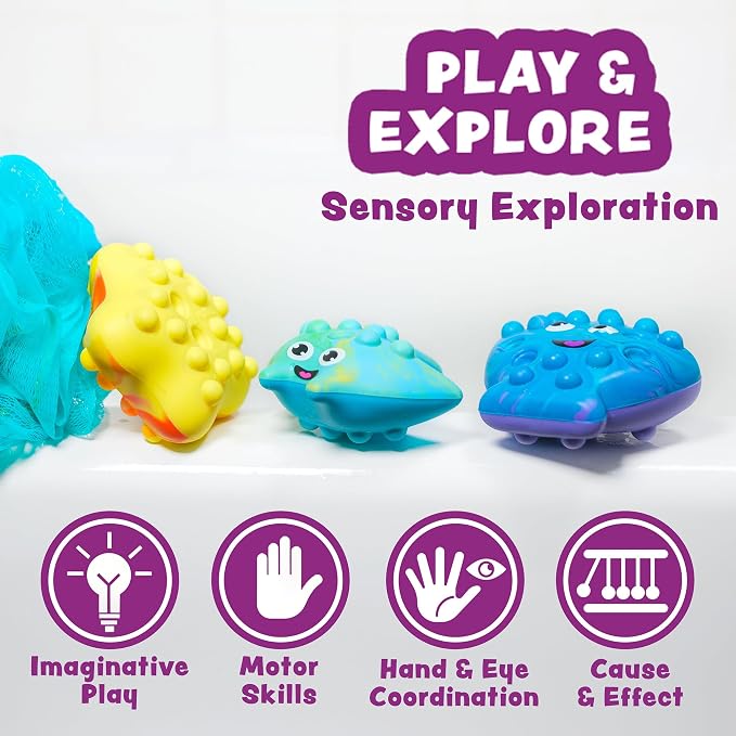Tub Works® Tub Poppers™ Popping Kids & Toddler Bath Toys, 3 Pack | Push, Poke, Squish & Pop it Fidget Toys for The Bathtub | Irresistible Bubbles with Satisfying 'Pops' | Multi Sensory Kids Bath Toys