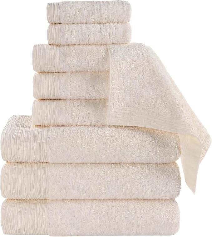 Superior Rayon from Bamboo Blend 9-Piece Towel Set, Luxury Quick Dry, Bathroom Essentials, Shower, Spa, Plush Soft Absorbent Towels, Includes 3 Bath, 3 Hand, 3 Washcloth/Face Towels, Ivory