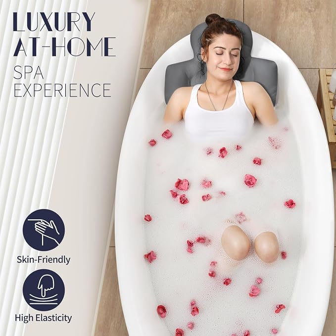 Full Body Bath Pillow for Bathtub, Thick Bathtub Cushion, Luxury Tub Pillow for Bath for Headrest Neck and Back Support Gray 51" x 16"