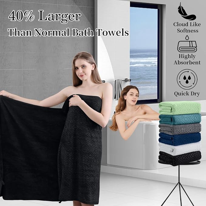 Bath Towel Set of 4 Extra Large Bath Sheet 35"x70" Oversized Bath Towel Soft Microfiber Bathroom Towel for Adults Highly Absorbent Quick Dry Towel Set for Bathroom,Hotel,Shower Bath Sheet Towel Black