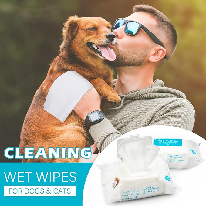 Treela 10 Packs of 80 Dog Wipes Pet Wipes Cat Grooming Supplies for Paws, Butt, Ear, Skin, Body Bath Cleaning Stain Odor Remover, Home or Travel Use(Coconut)