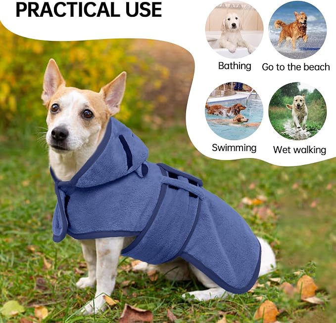 Dog Bathrobe Dog Drying Coat, Microfibre Material Fast Drying Super Absorbent Dog Bath Towel, Magic Sticker & Belly Strap, Dog Robes for After Bath Dog Bath Robe for Puppy Small Medium Large Dog Cat