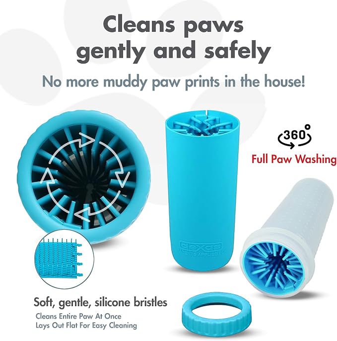 Dexas MudBuster Large Dog Paw Cleaner, Blue, Fits 2.5"-3.5" Wide Paws, Gentle Silicone Bristles for Quick, Easy Cleaning, Large (Pack of 6)