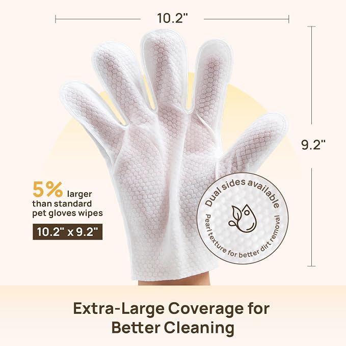 HICC PET Cleaning Deodorizing Glove Wipes for Dogs & Cats, Hypoallergenic Hydrating & Nourish Fur Pet Grooming Glove Wipes, Pet Bathing Wipes for Horse Coat Care, 6pcs Verbena Scent