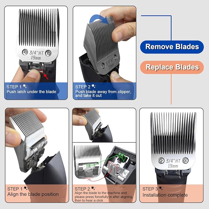 3/4HT Detachable Dog Grooming Stainless Steel Blades for Andis/Oster A5 | Compatible with wahl km10 dog clipper ,Cut Length 3/4"(19mm)