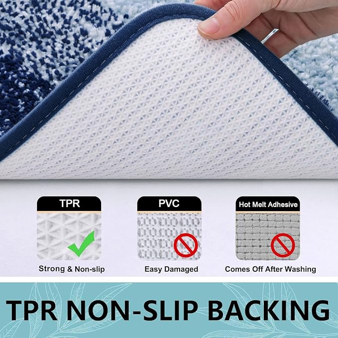 Arotive Microfiber Bathroom Rugs, Shaggy Soft and Absorbent Contour Toilet Rugs, Thick Plush Machine Washable Dry Bath Mats for Toilet Base, 24x16, Airy Blue, Rectangular