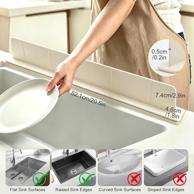 EEEKit 20.5 Inch Silicone Sink Splash Guard, Kitchen Sink Protector with Suction Cup, Water Splash Guard for Bathroom Sinks, Washbasin, Bathtub, Island, 20.5 x 1.8 x 2.9 Inch
