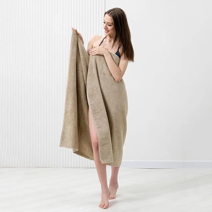 Bath Sheets – 550 GSM Extra Large Bathroom Sheet Set – Pack of 2 Jumbo Towels Beige (71x35in) – 100% Ring Spun Cotton Soft Quick Dry Large Bath Towels for Adults Hotel Spa Bathroom Use