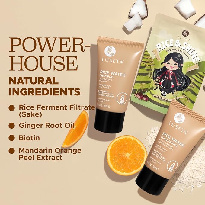 Luseta Rice Water Shampoo and conditioner Set Strengthening & Nourishing Revitalizes Shine for All Hair Types Hydrating & Frizz Control for Women and Men 1.01oz*2 | Strengthening & Nourishing Revitalizes Shine for All Hair Types Travel Size Frizz Contr...