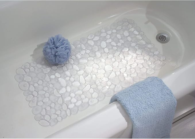 iDesign Pebblz Suction Non-Slip Bath Mat, Clear, 13.75" x 26.5" | For Shower, Bathtub and Stall