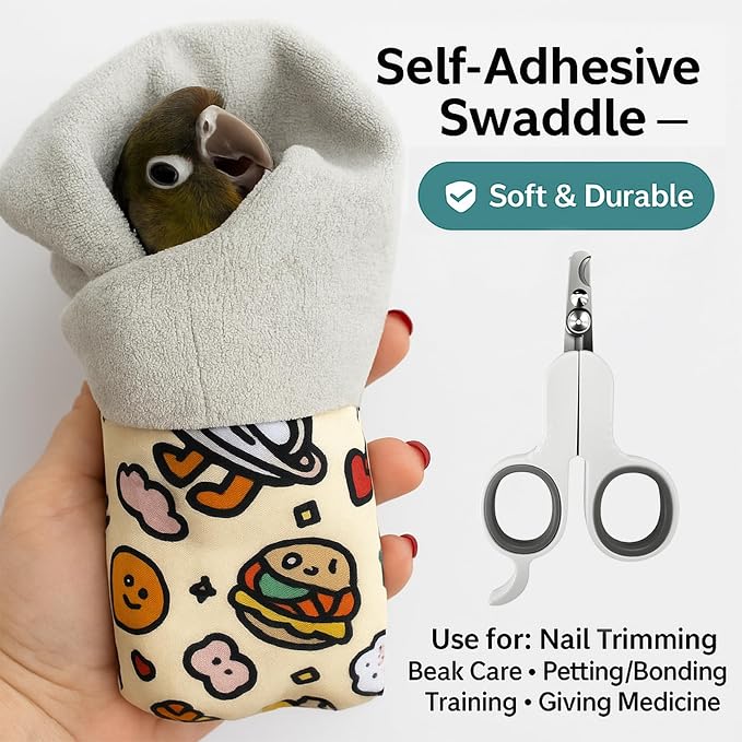 Bird Nail Clippers,Parrot Grooming wrap,2in1 for Safe Nail Trimming – Fits Cockatiel, Parakeet, Lovebird, Budgie, Anti-Scratch Anti-Escape Multifunctional Pet Tool