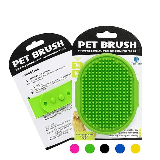 Silicone Pet Grooming Brush for Dogs & Cats – Soft Bath Brush, Gentle Deshedding & Massage Tool, Adjustable Hand Strap, Use Wet or Dry for Short & Long Hair Pets (Green)