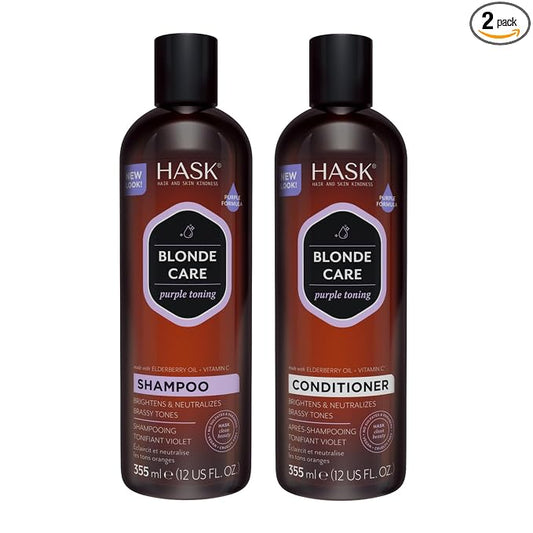 HASK Blonde Care Shampoo + Conditioner Set for Blonde Hair | Sulfate-Free, Gluten-Free, Vegan, Color Safe | 12oz each
