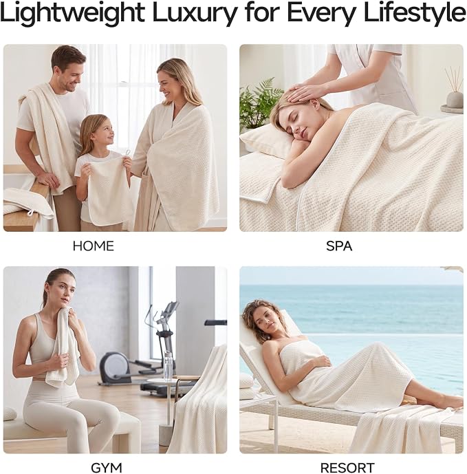 ecolook Microfiber Towel Set of 6, Beige | Ultra-Soft & Oversized, Absorbent & Quick-Drying | 2 Bath Sheets, 2 Hand Towels & 2 Washcloths