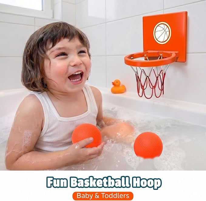 MARPPY Bath Toys - Bathtub Basketball Hoop for Toddlers Kids | Suction Cups Baby Mini Basketball Hoop with 4 Soft Balls | Fun Bath Toy for Boys and Girls