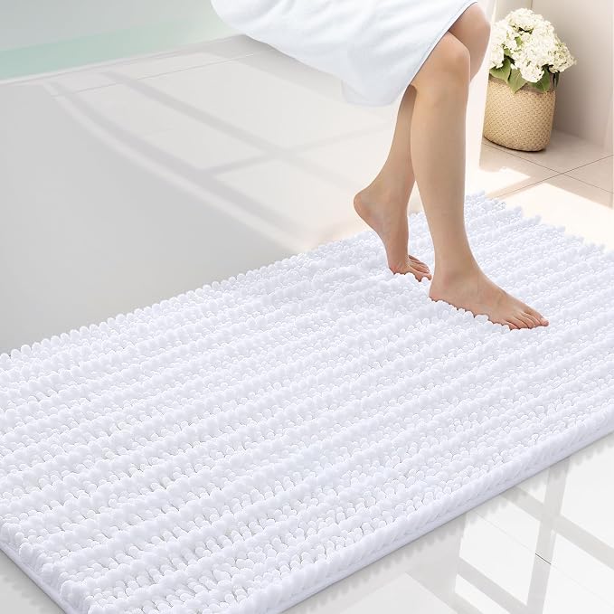Smiry Bathroom Rugs Mat 40x24, Extra Soft Absorbent Chenille Bath Rugs, Non Slip Rubber Backing Machine Washable Quick Dry Bath Mats for Bathroom Floor, Tub, Shower, Home Decor Accessories, White