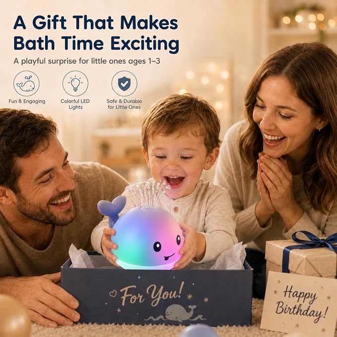 Gigilli Bath Toys for Kids, Baby Bath Toys, Pool Water Toys for Toddlers, Babies Boy Girl Gifts, Light Up Whale Bath Toy Sprinkler, Birthday Bathtub Fountain Toy