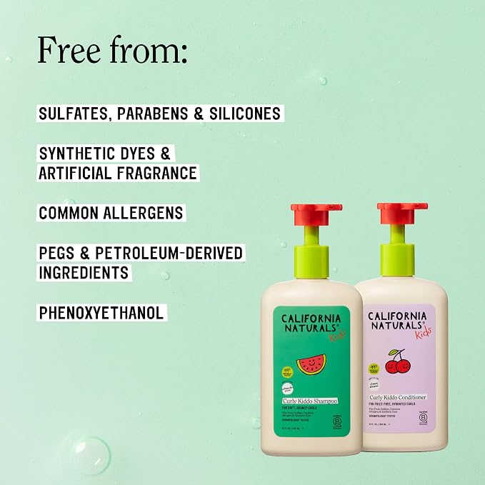 California Naturals Curly Kiddo Shampoo & Conditioner Set with Argan Oil, Enriched Rice Water and Shea Butter, Sulfate Free, For Kids with Curly Hair, 12 oz
