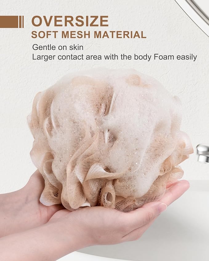 MTDLYICE Loofah Sponge, XL Large Loofah 75g 4 Pack, Bath Sponge Soft Mesh Shower, Body Scrubber, Loofah for Men, Bath Accessories Body wash Foaming (Beige)