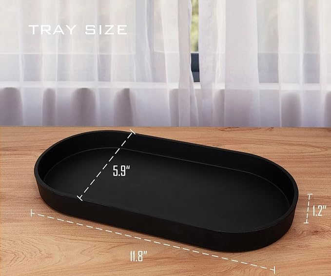 Black Small Tray (11.8 inch), Oval Tray, Countertop Organizer | for Kitchen Counter, Bathtub Bathroom Vanity Items, Coffee Accessory, Bar, Serving Seasoning, Salt and Pepper, Soap, Perfume.