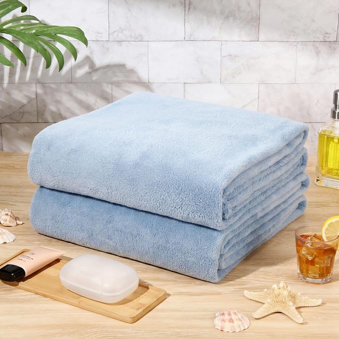 Mixweer 4 Pcs Oversized Bath Towels, 40 x 80 Inch Giant Microfiber Jumbo Bath Sheets Soft Bathroom Microfiber Quick Dry Absorbent Shower Towels for Spa Camping Beach(Haze Blue)