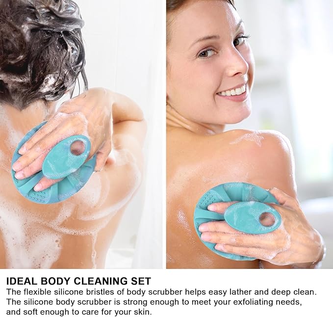 INNERNEED Soft Silicone Body Cleansing Brush Shower Scrubber, Gentle Exfoliating and Massage for All Kinds of Skin (Dark Green) | Gentle Massage, Deep Clean, Hygienic Shower Scrub Brush Soft Bristles for All Skin Types, Easy to Hold