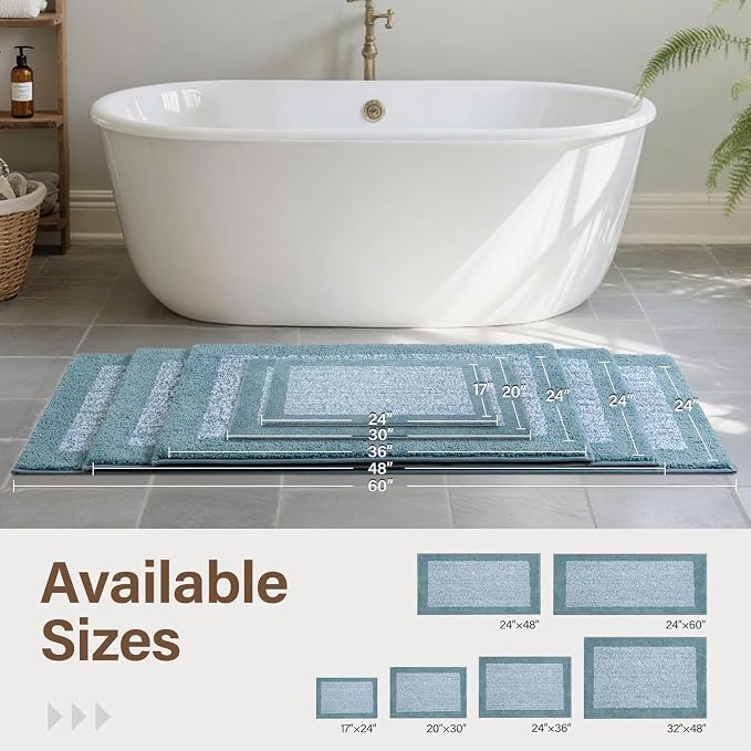 Bathroom Rugs 48x17 Non Slip Washable, Dusty Blue Bath Mat for Bathroom Floor Tub, Soft Absorbent Quick Dry Mats for Shower, Bathtub,Home Decor
