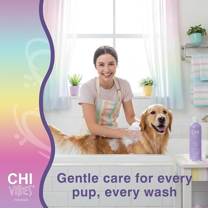 CHI Vibes for Dogs Soothing 2 in 1 Dog Shampoo and Conditioner Sensitive Skin Cleanser Dog Deodorizer for Puppies and Adults Vegan pH Balanced Gluten Paraben Free Made in USA 12 FL OZ Grooming