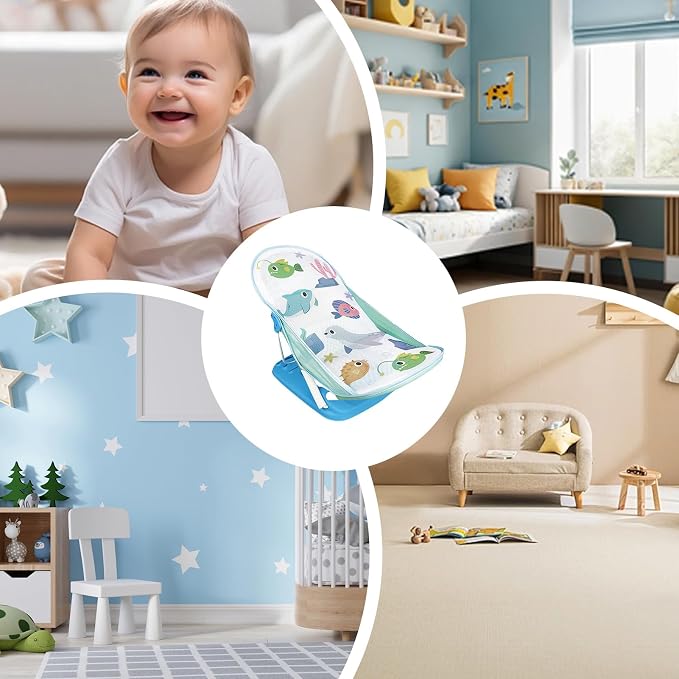 Toddler Folding Shower Rack – Portable Bath Seat, Foldable Baby Bather | Adjustable Infant Washing Support, Space-Saving Tub Station for Bathroom Counter Sink Home Use