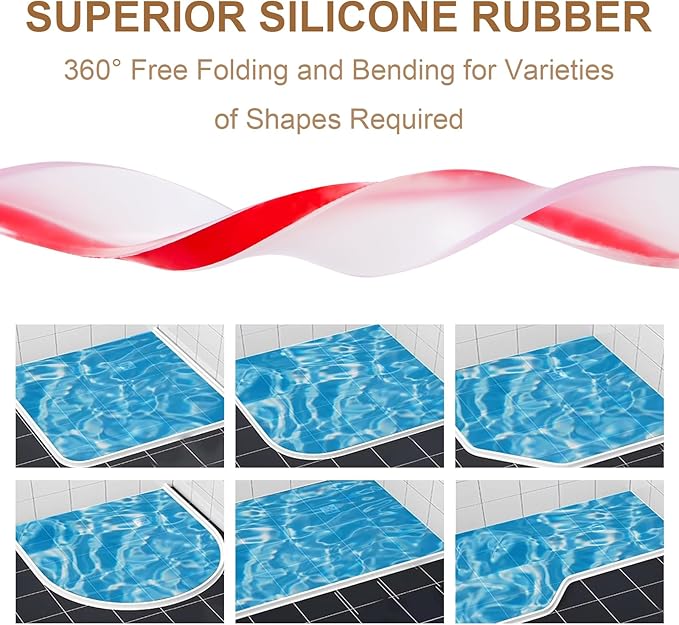 39Inch Shower Threshold Water Dam, Self-Adhesive Silicone Shower Barrier Seal Strip for Bathroom Tub & Kitchen, Under Door Splash Guard, Water Stopper for Dry Wet Separation, Caulk Edge Tape