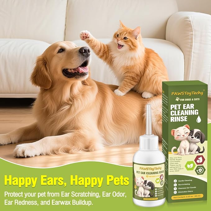 2 Pcs Pet Ear Cleaner Drops for Dogs & Cats - Long Soft Tube Ear Cleaner for Pets, Gentle Ear Cleaning Solution for Deodorizing & Wax Removal, Relieves Itching, Safe for Pets （2.03oz/60ml）