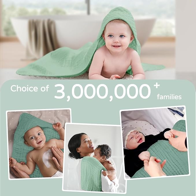 Yoofoss Hooded Baby Towels for Newborn 2 Pack 100% Muslin Organic Cotton Baby Bath Towel with Hood for Babies, Infant, Toddler and Kids, 32x32Inch, Soft and Absorbent Newborn Essential