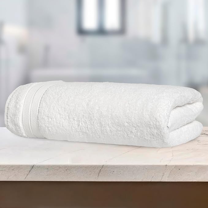 Elegant Comfort Three Line Popcorn Towel Set for Bathroom 35 x 70 inches, Premium Hotel Quality 1-Pack Jumbo Towels, 100% Turkish Cotton, Soft and Durable, Quick Dry and Highly Absorbent, White