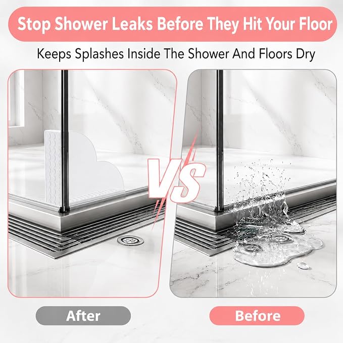 No-Adhesive 2-Pack Acrylic Silicone Bathtub Splash Guard,Tall & Flexible Shower Water Blocker with Strong Suction Cups,Reusable, Keeps Water in, Ideal for Family,Rentals&Pet Bathrooms (pearl white)