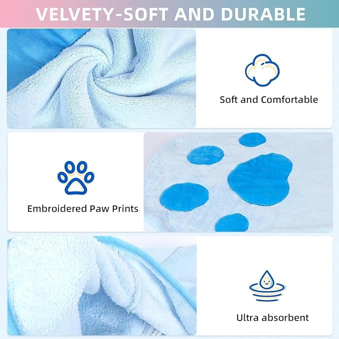Paw Bathing Towel for Cats, Ultra Soft Microfiber Pet Bath Towel Gloves for Muddy Paws, Ears, Coral Fleece Pet Towel, Quick-Dry Cat Drying Towel, Lint-Free Absorbent with Hanging Loop (pink+grey)