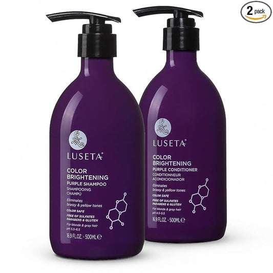 Luseta Purple Shampoo and Conditioner Set for Blonde, Gray - Color Treated Hair - Sulfate Free Paraben Free - Infused with Cocos Nucifera Oil for Curly and Damaged Hair - 2x16.9oz