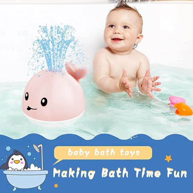 Gigilli Light Up Whale Bath Toy Sprinkler, Bath Toys for Kids Ages 1-3 Pink