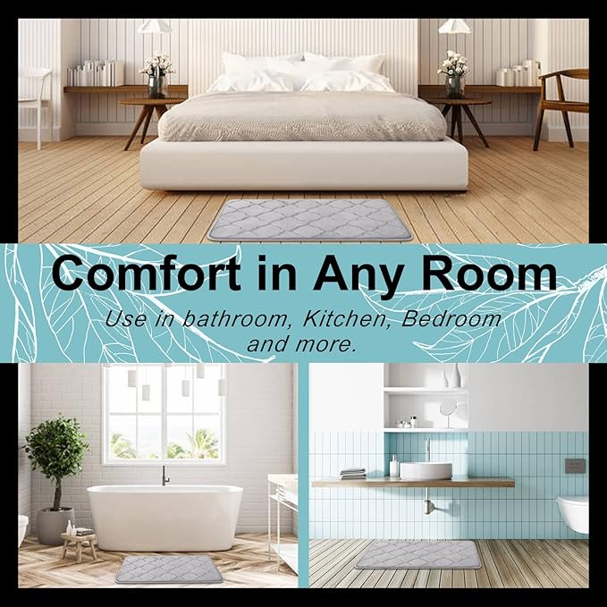 OLANLY Memory Foam Bath Mat Rug 40x32, Ultra Soft and Absorbent Bathroom Rugs, Non-Slip, Comfortable, Machine Washable Bath Carpet for Bathroom Floor, Tub, Shower and Home Decor Accessories, Grey