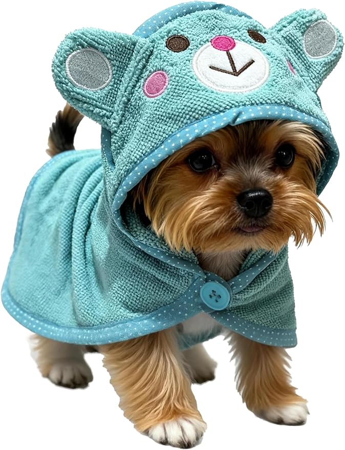 Dog Hooded Bathrobe Towel Fast Drying Absorbent Bath Warm Blanket | Blue M