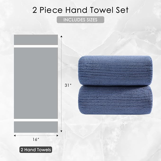 Jessy Home 2 Pack Navy Hand Towel Set 16x31,Ultra Soft Microfiber Towel for Bathroom Highly Absorbent & Quick Dry Hand Face Towel,Multi-Purpose Luxury Premium Towel for Kitchen,Hotel,Shower,Spa,Gym