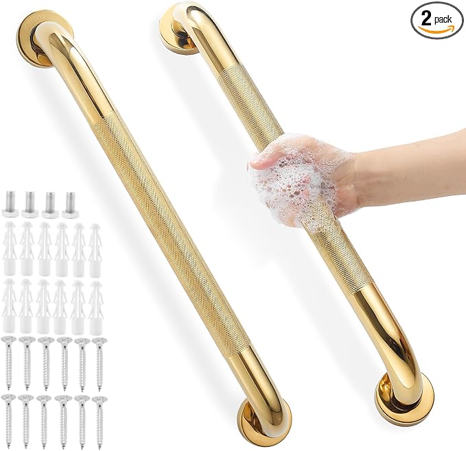 Grab Bars for Shower, Zynuhmo 2 Pack 20 Inch Anti Slip Safety Grab Bar 1.25" Diameter Stainless Steel Shower Handrails for Handicap Injury Pregnant Senior Assist Bath Shower Handles(Titanium Gold)