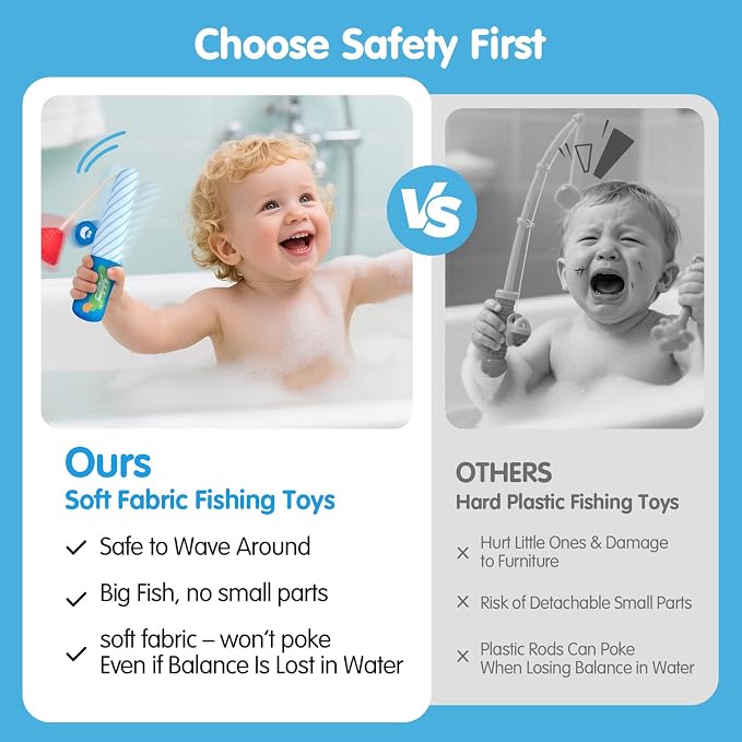 hahaland Bath Toys for Kids Ages 1-3 - Soft Magnetic Fishing Toys with Color Sorting Mesh, Mold Free Bathtub Shower Water Toy Toddler Educational Learning Shower Pool Toy for 1 Year Old Boy Girl Gifts
