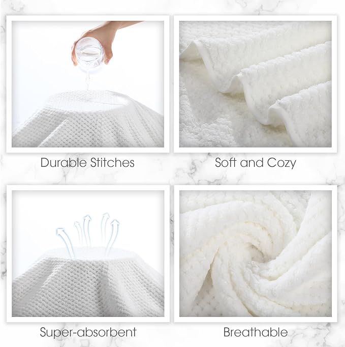 Peryiter 6 Pcs Bath Towel Set Oversized Bath Sheet Super Soft Microfiber Bathroom Sheets for Adults Quick Dry Highly Absorbent Shower Towel Sets for Bathroom Dorm Spa Gym Hotel Yoga(White)