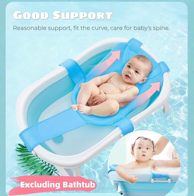 Baby Bath Seat Mat Infant Bathing Support Mat with Five Safety Support Corner Adjustable Antiskid Bath Net Cushion Baby Shower Net Pad Comfortable Baby Bathtub Sling