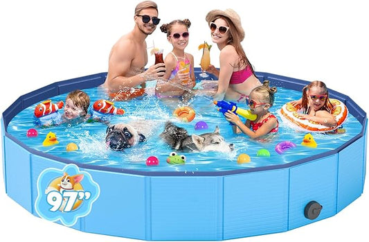 Foldable Dog Pool, YSJILIDE Portable PVC Dog Pet Swimming Pool, Collapsible Plastic Dog Bath for for Large Medium Small Dogs & Kids (XXXXL-97 Blue)