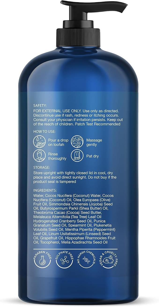 Botanic Hearth Tea Tree & Mint Body Wash, 16 fl oz | Refreshing Body Cleanser with Tea Tree Oil & Mint, Moisturizing Formula, Gentle Daily Use Shower Gel, Fresh Scent, Suitable for Men & Women