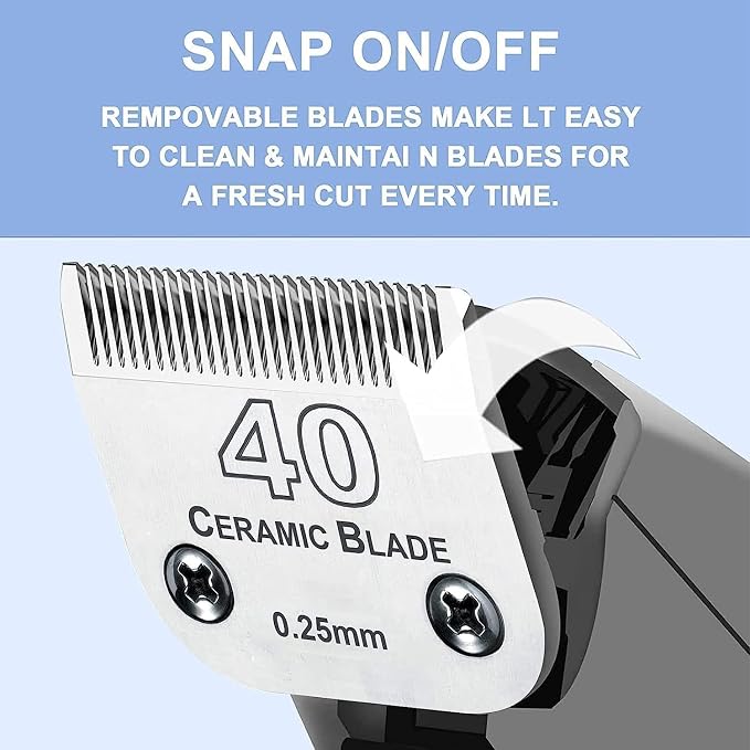 3PCS 40 Blades Dog Grooming Blades Compatible with Andis/Wahl Dog Clipper | Cut Length 1/100"(0.25mm),Dog Clipper Blade compatible with Oster A5 ,Ceramic Blade & Stainless Steel Blade