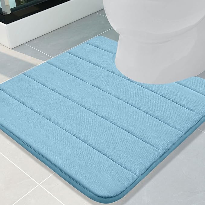 Buganda Memory Foam U-Shaped Contour Toilet Rugs, Absorbent, Thick Soft Washable Bathroom Mat, Floor Carpet Bath Rugs Mat for Toilet Base (24" x 24", Blue)
